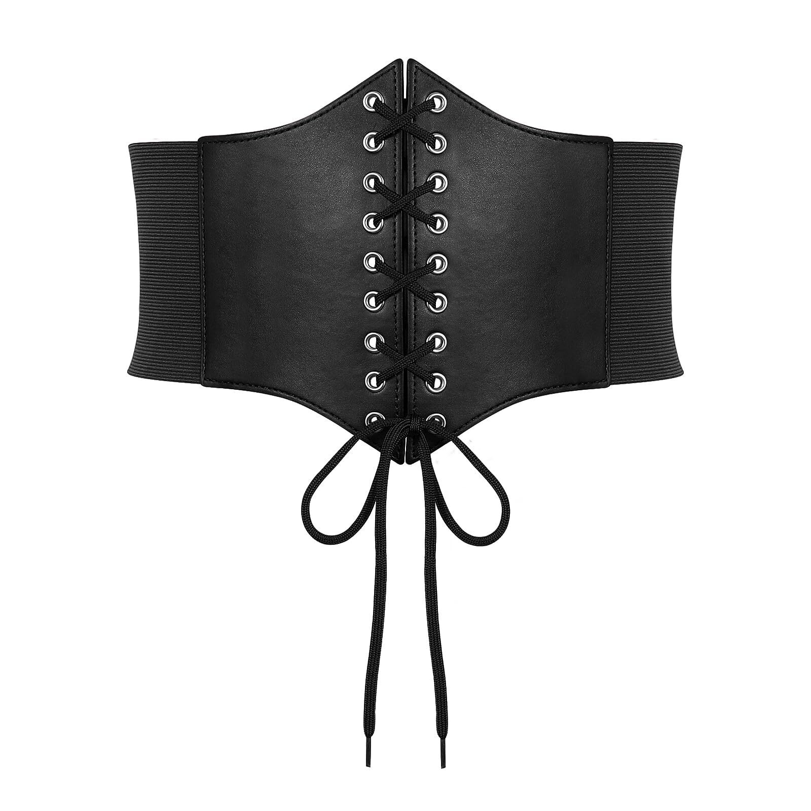6976 Lace-Up Cinch Bustiers Corset Belt For Women, Elastic Tie Waspie Wide